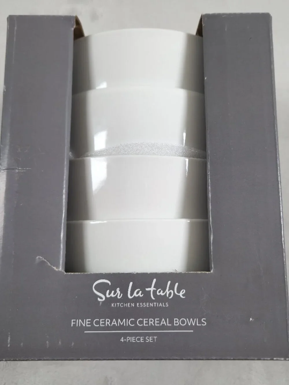 SUR LA TABLE Cereal Dessert Bowls 5.5 in White Fine Ceramic Set Of 4 NEW in Box